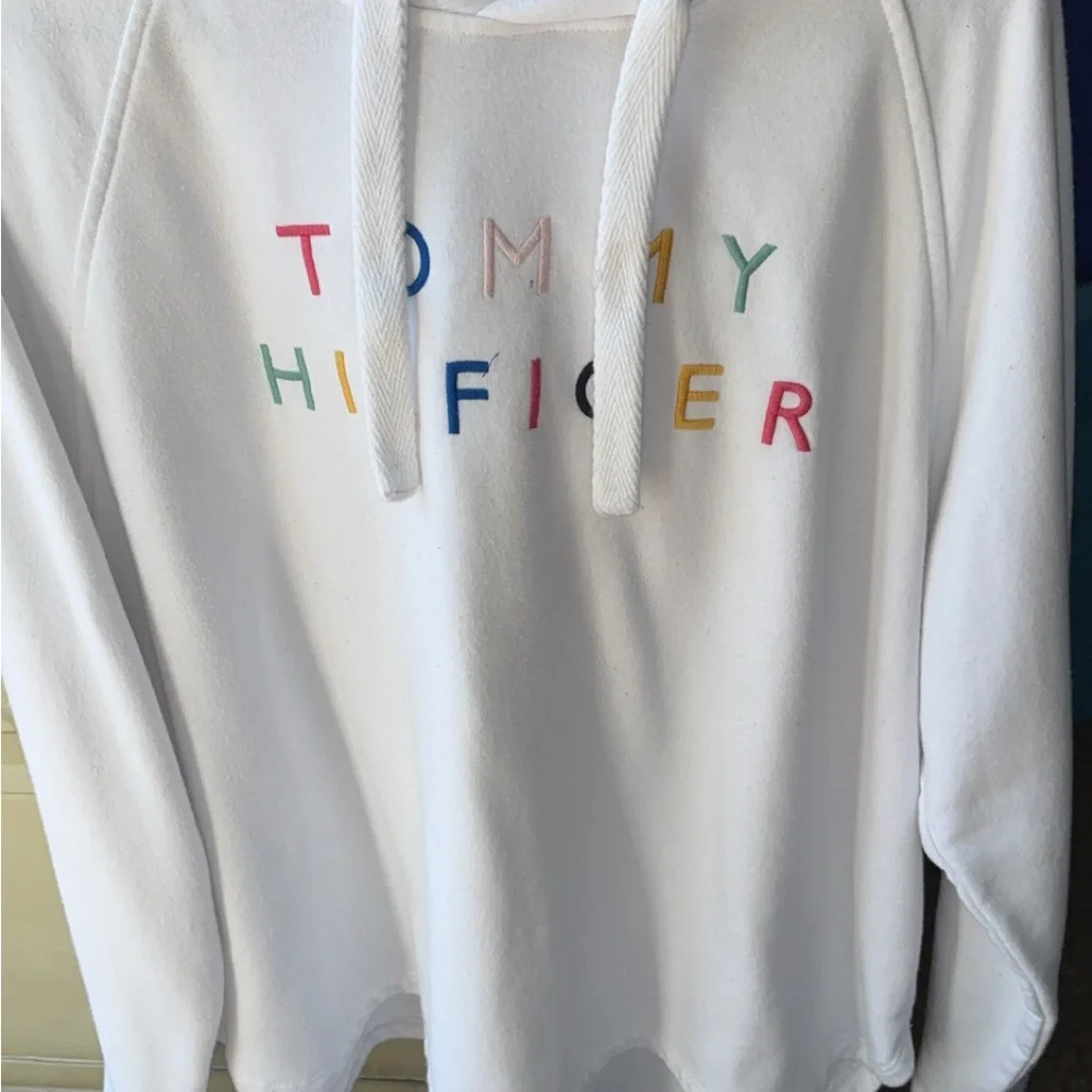 Woman’s Tommy Hilfiger White Hoodie with Colorful Embroidery - Picture 2 of 3
